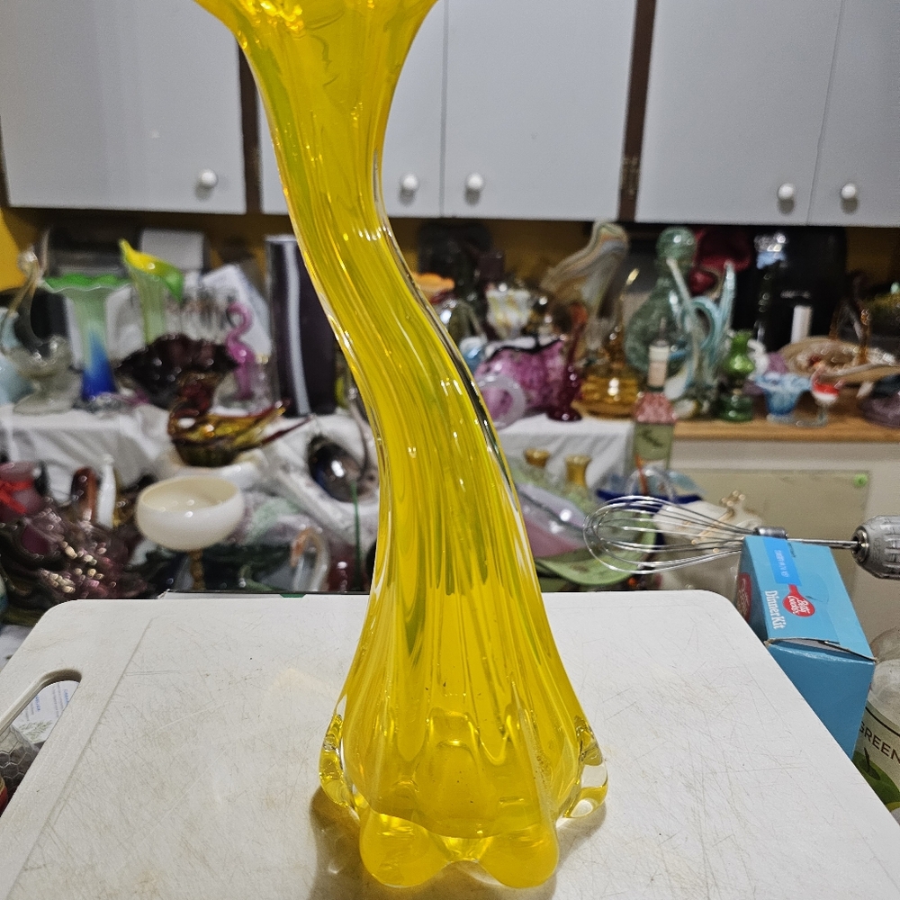 Vintage Yellow Swung Glass Vase